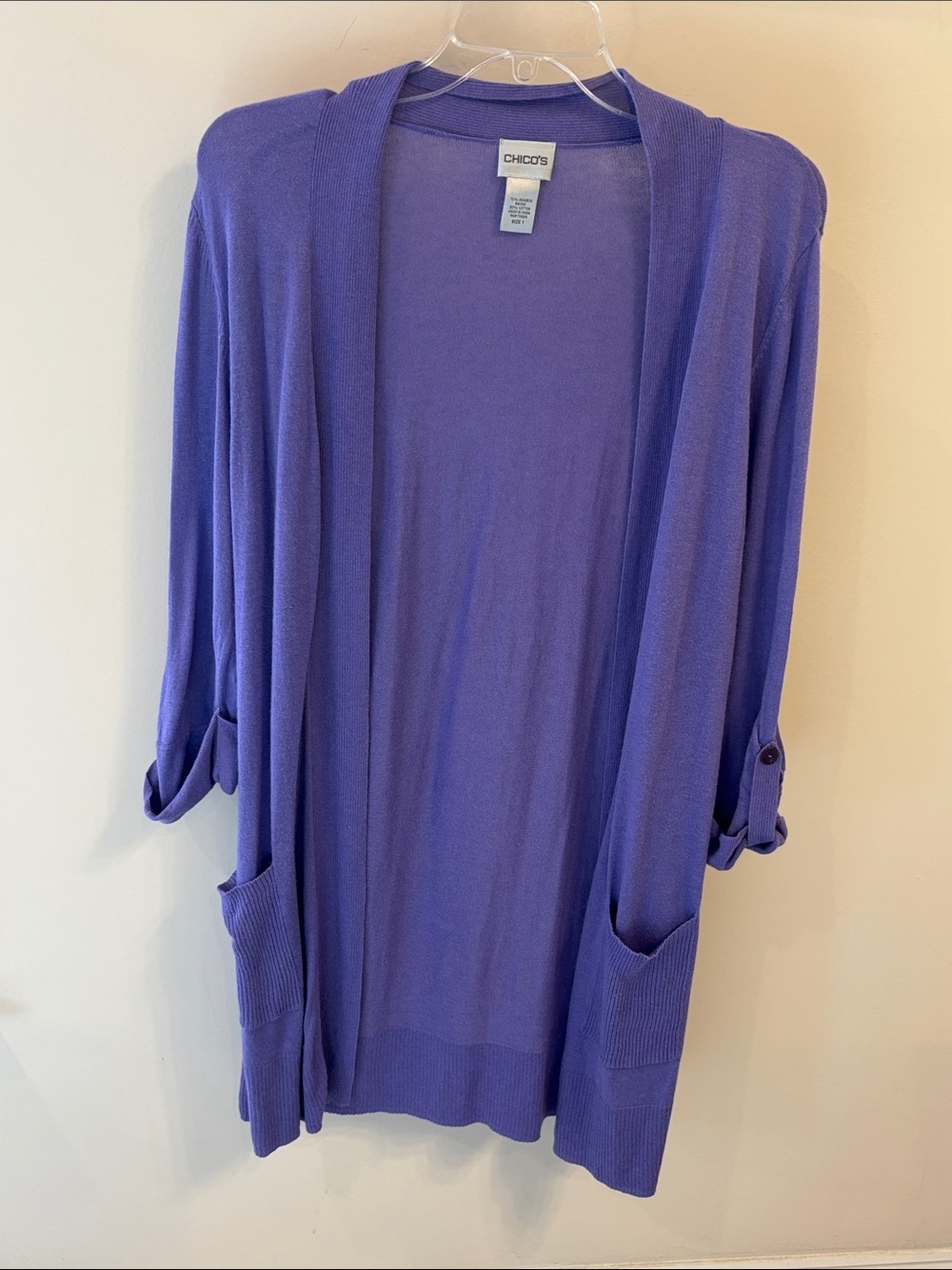 Chico's Purple Open-Front Pocket Cardigan